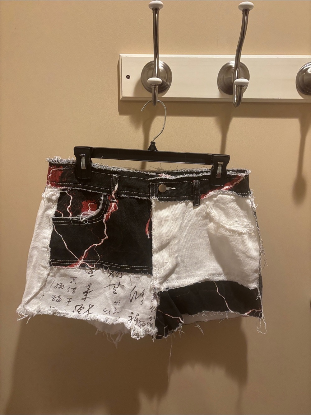 Patchwork Black & White Women's Denim Shorts